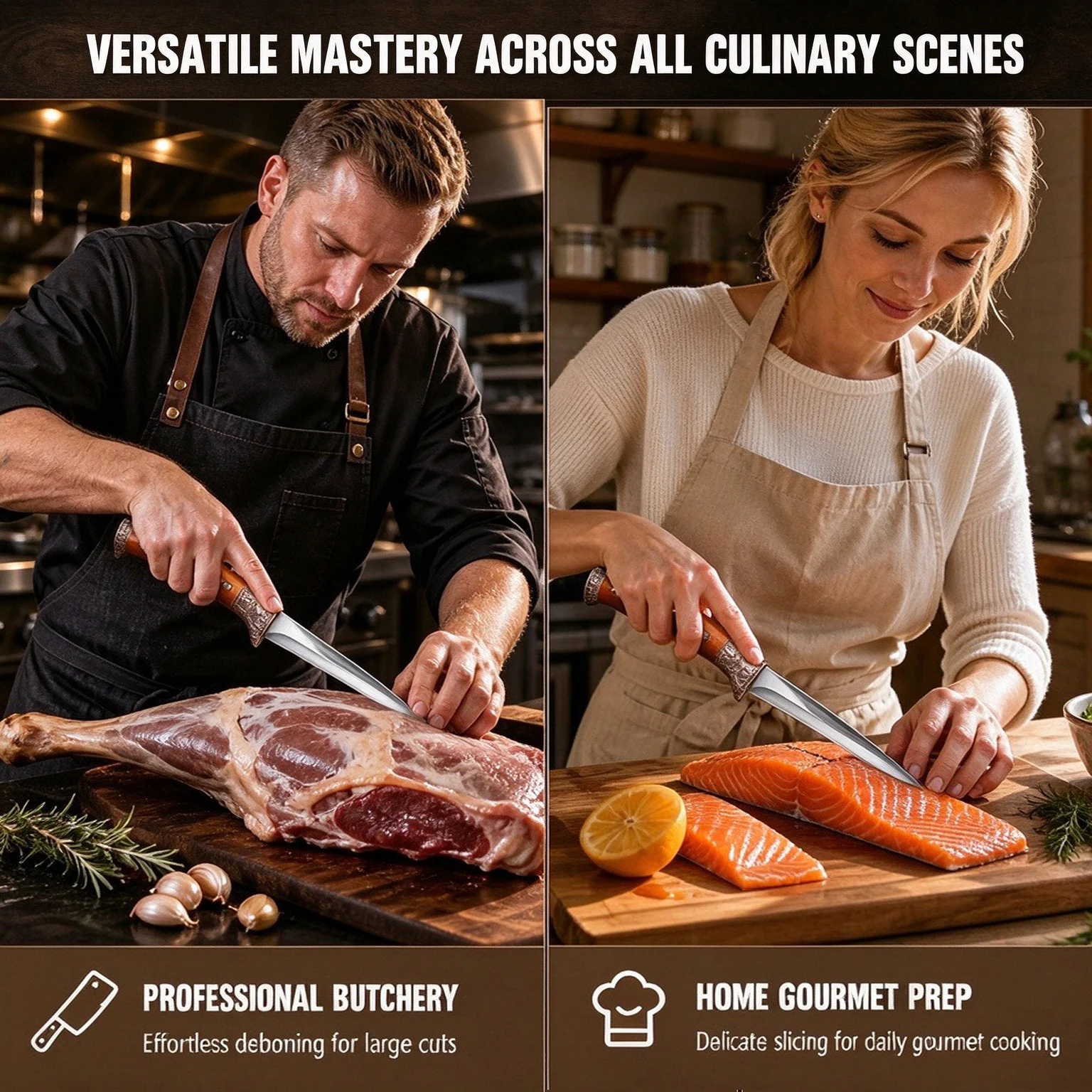 Professional Damascus-pattern kitchen knife - multi-functional boning knife - kitchen cooking knife set with knife sheath