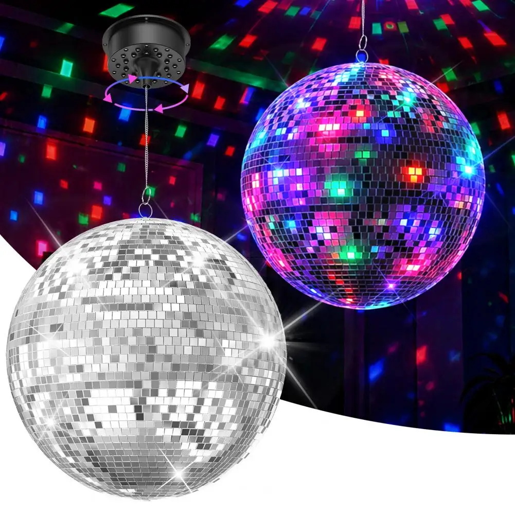 Large Disco Ball with Motor Rotating & 30 RGBW LED Lights,Hanging Mirror Disco Ball with Remote for 70s 80s DJ Club, Party, Bar