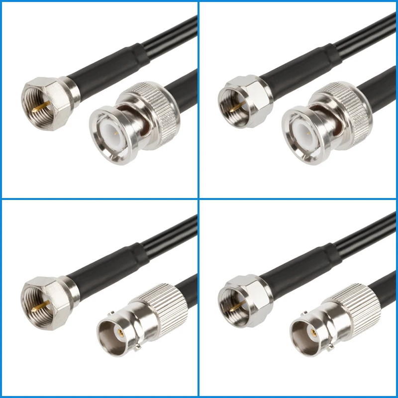 BNC to F Male Plug BNC Female Jack to BNC to F to BNC Male Connector crimp RG58 cable Wire Terminal RF jumper pigtail 0.3m~50m