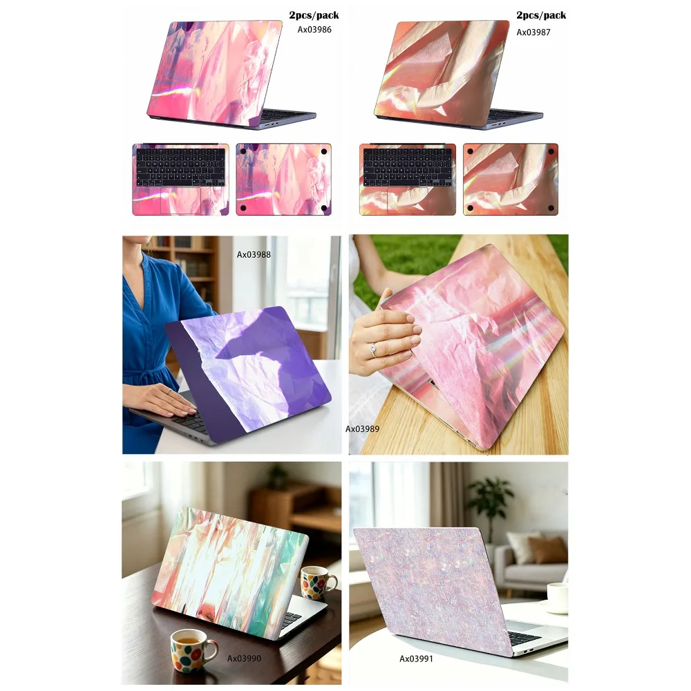 

Pastel Pink Iridescent Crinkled Foil Laptop Sticker Self-Adhesive Decor Decal for Universal MacBook Notebook PC Art Mural Craft