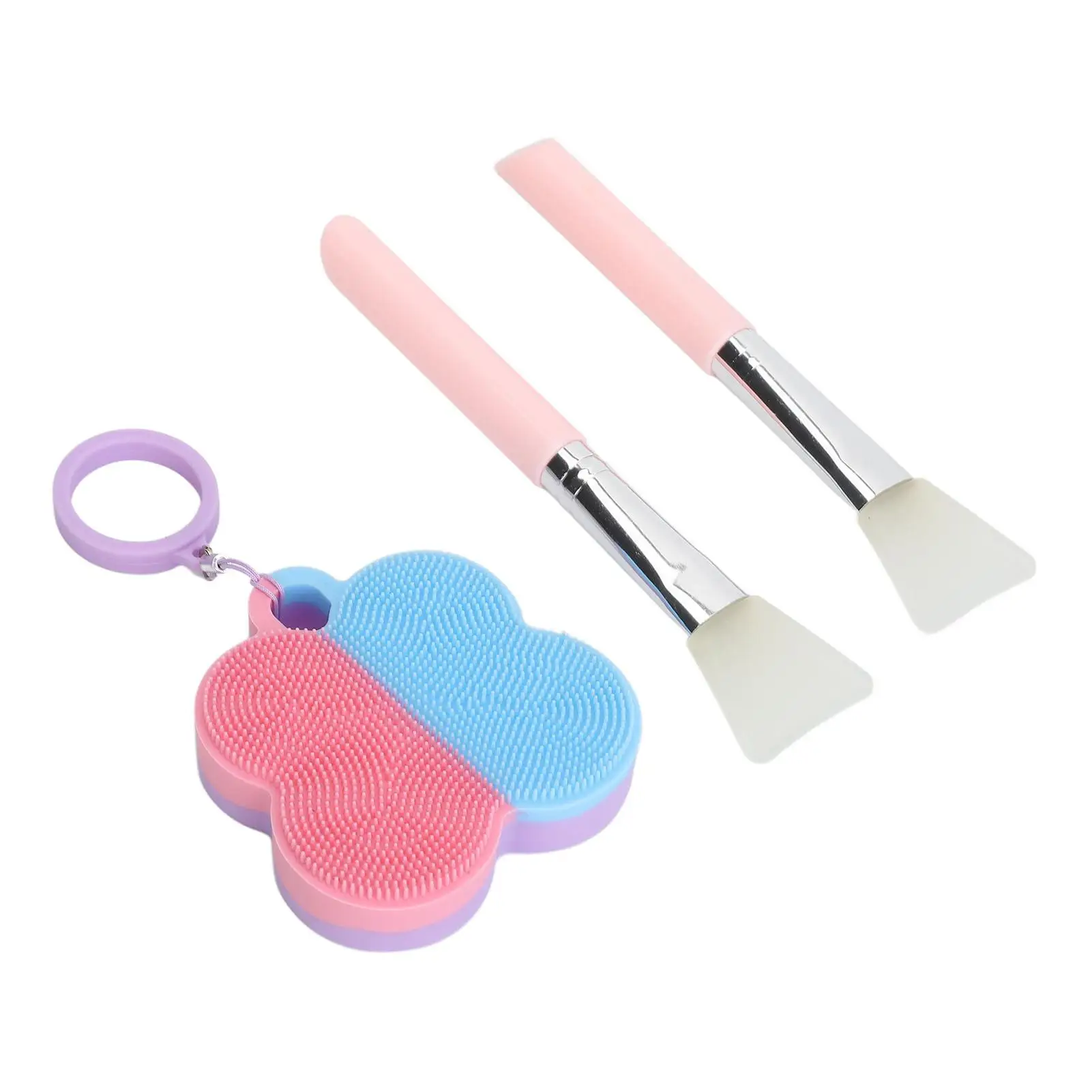 Set di scrubber per il viso in silicone e strumenti per pennelli per maschera facciale blu - Elementi essenziali per la cura della pelle con anello per appendere