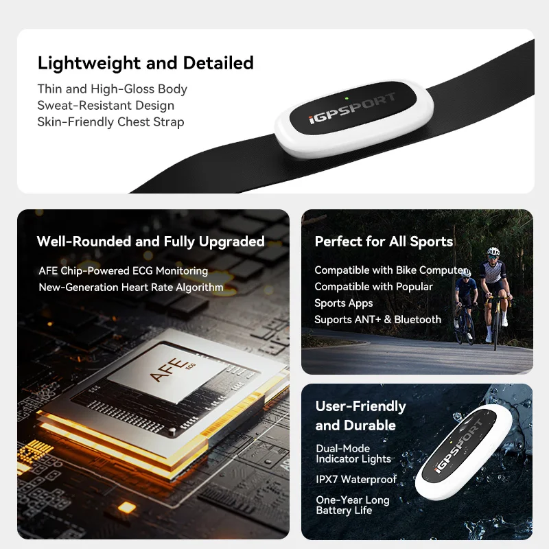 Imagen 7: HR50 IGPSPORT ANT + Sensor de ritmo cardíaco Compatible con GARMIN Bryton ordenador correr deporte ciclismo Monitor de ritmo cardíaco correa para el pecho