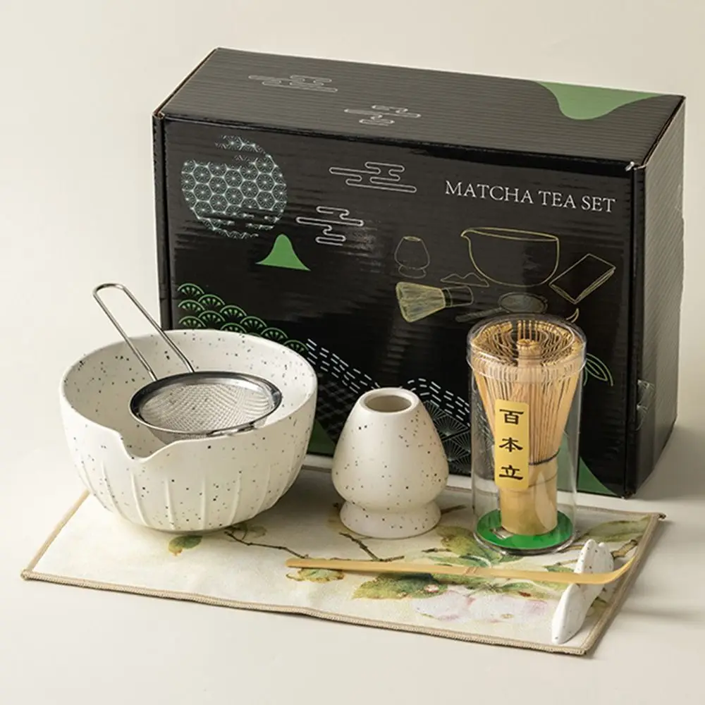 

4/7pcs Bamboo Ceramic Japanese Matcha Tea Set with Spout Reusable Match Bowl Food Grade Safe Green Tea Whisk Stirring