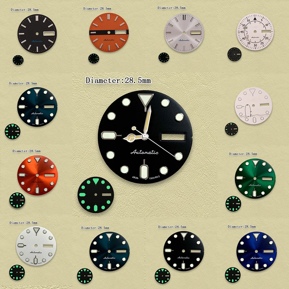 

28.5mm S Logo Diving dial automatic dial Fit NH36A Movement Green Luminous High Quality Watch Modification Accessories