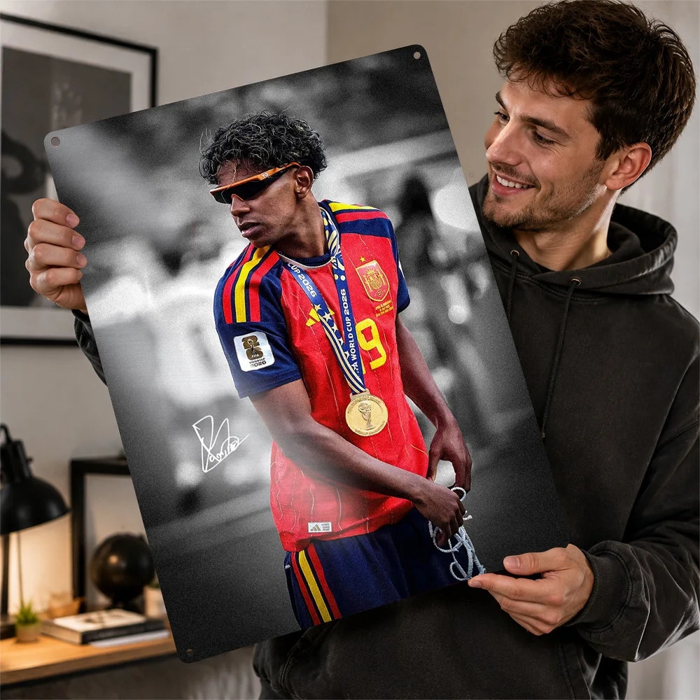 Lamine Yamal Champion Portrait Poster Retro 3D Printed Metal Signs Customized Wall Hanging Gift for Bedroom Decoration Room Art