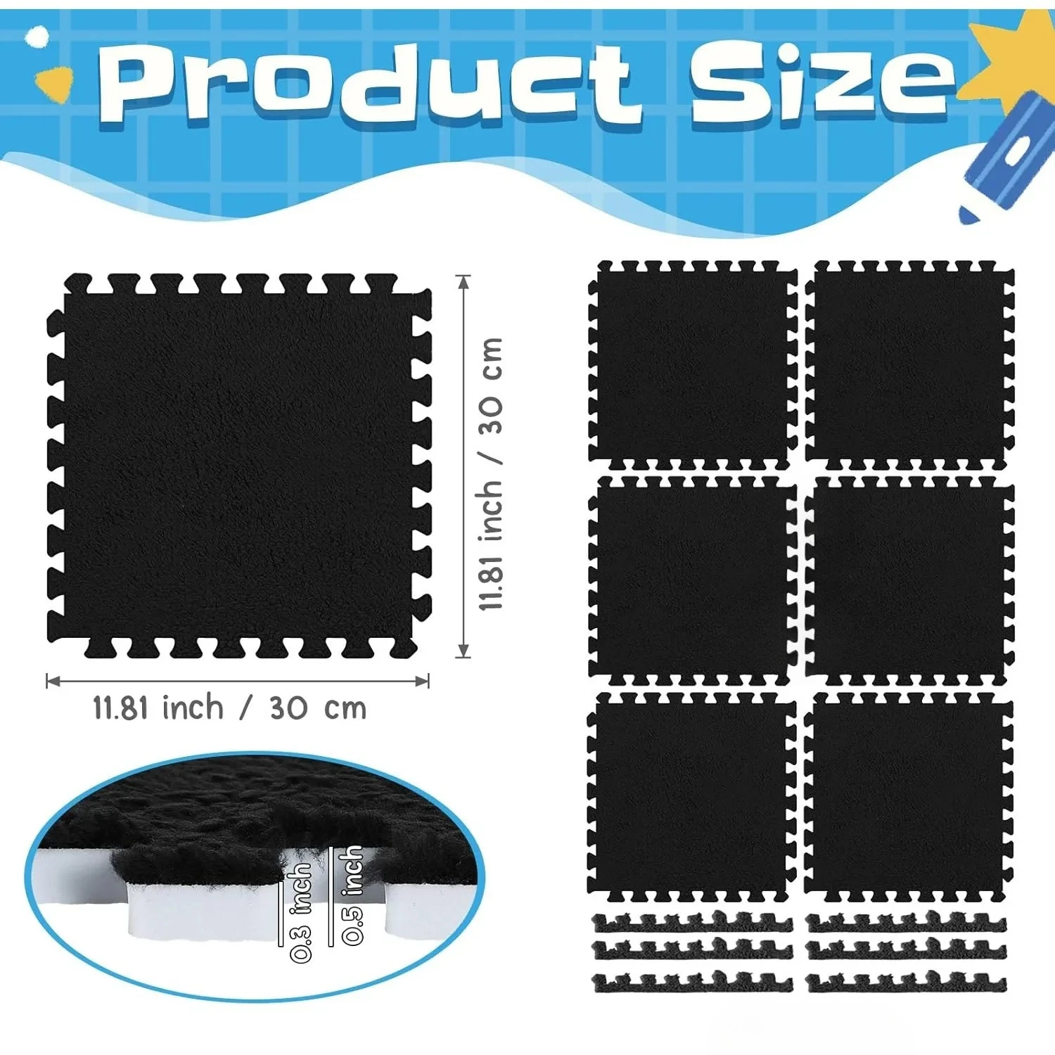 แผ่นรองคลานเด็ก ขนาด 30*30 ซม. ผ้าพลัฌนุ่ม ปลอดสาร BPA ป้องกันการล้ม ใช้เป็นแผ่นกิจกรรมกีฬา ตกแต่งบ้าน