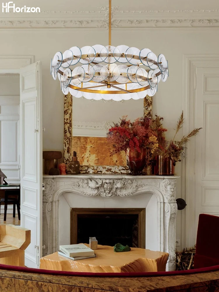 

Green Glass American Vintage Chandelier Lighting with Art Hanging Pendant Dimmable for Living Room Dining Room and Villa Decor