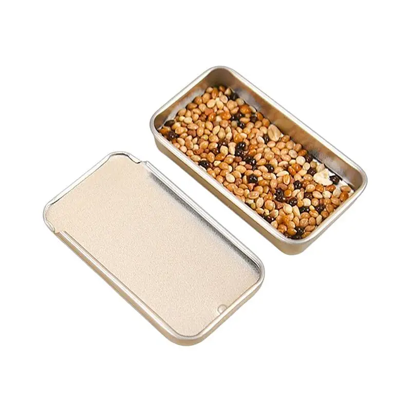 Mini Iron Can Bird Food Storage Box Portable Compact Parrot Feeder Handheld Feeding Tank for Cage Use Small Birds 2PCS