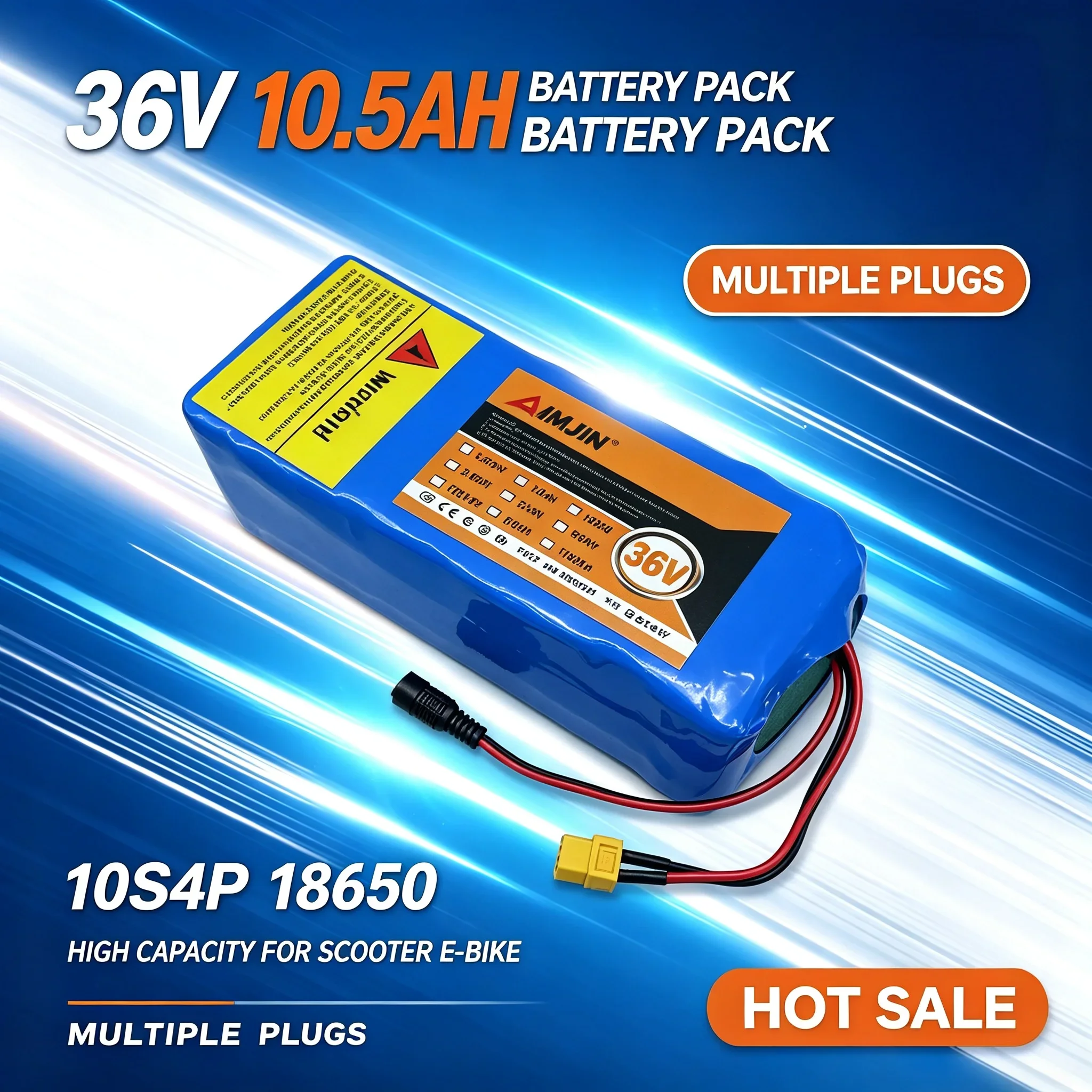 36V 10.5Ah 10S4P Lithium Ion Battery Pack Built-in 15A BMS High Capacity Replacement Battery for 500W E-Bike Electric Scooter