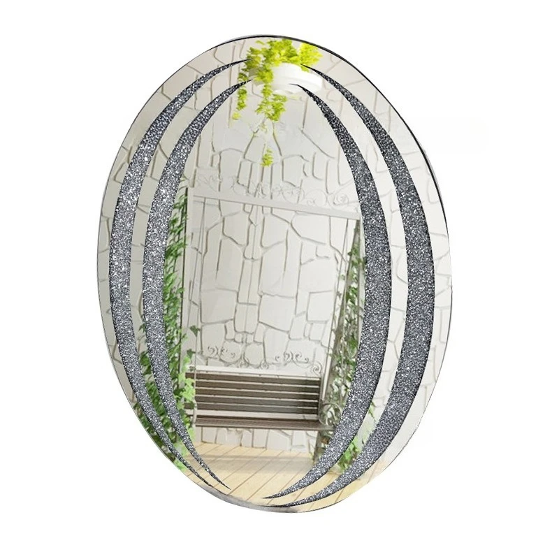 Glass mirror, pasted rhinestones, oval decorative wall mirror, living room, bathroom, bedroom high definition