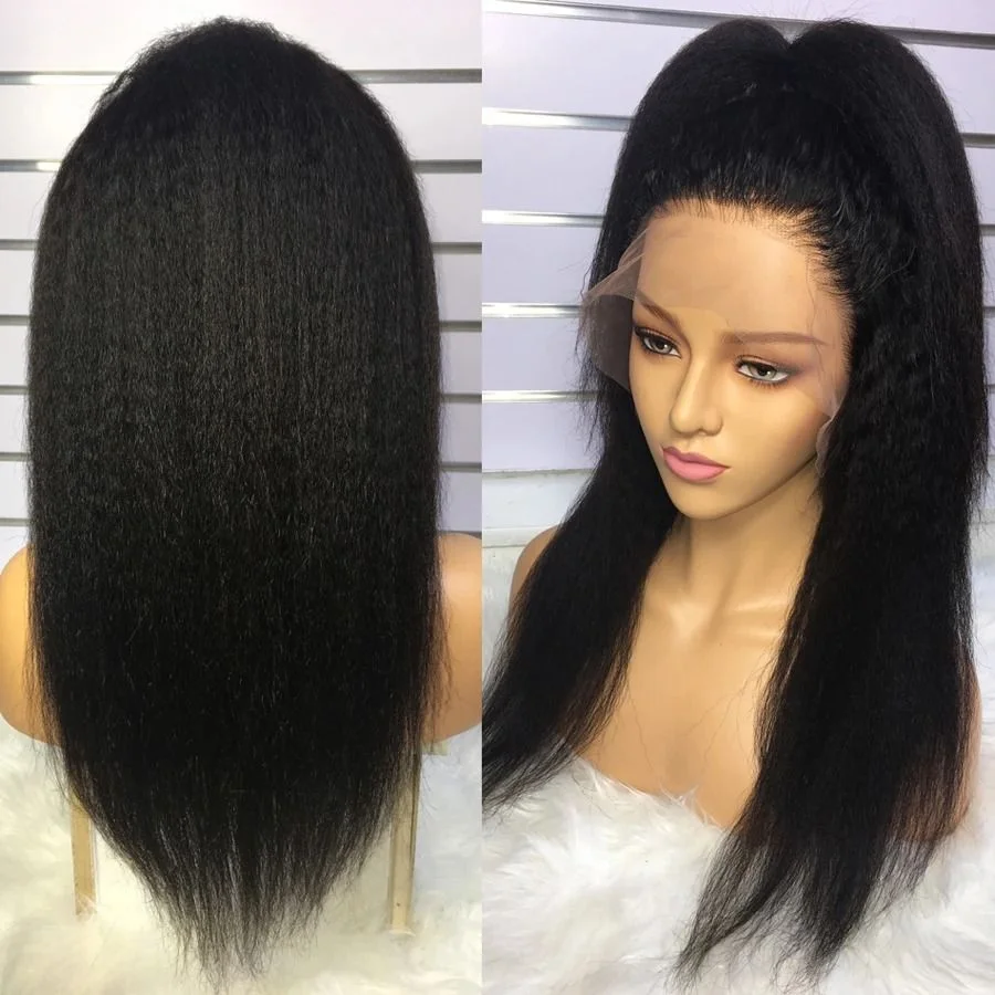 

Kinky Straight 5x5 Glueless Wigs Pre Plucked Lace Natural Yaki Straight Human Hair 360 Lace Front Wig With Drawstring For Women