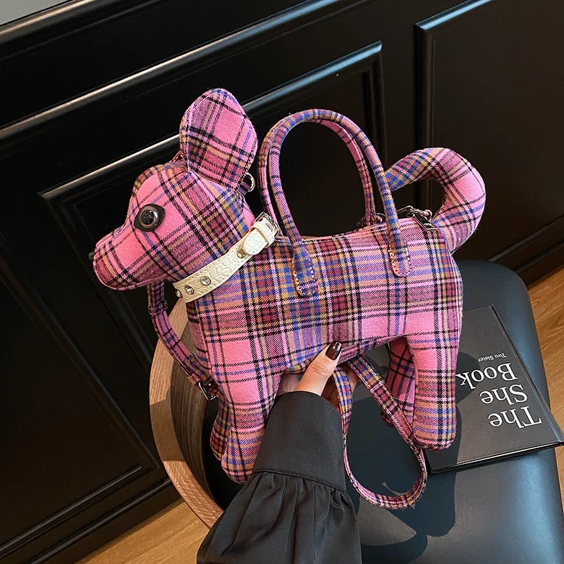 

Designer Plaid Cloth Handbag Cute Doll Cartoon Crossbody Bag Women Casual Small Phone Bag Purse Lady Girls Animal Doll Bag