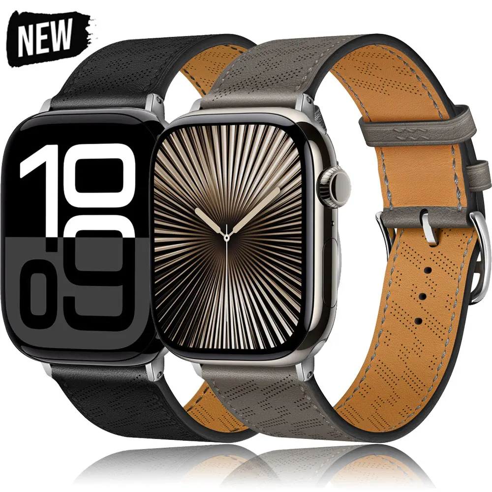 حزام من الجلد لساعة أبل 46 مللي متر 49 45 44 42 41 40 مللي متر جولة واحدة كوريا سوار لسلسلة IWatch Ultra 10 9 7 8 6 SE 5