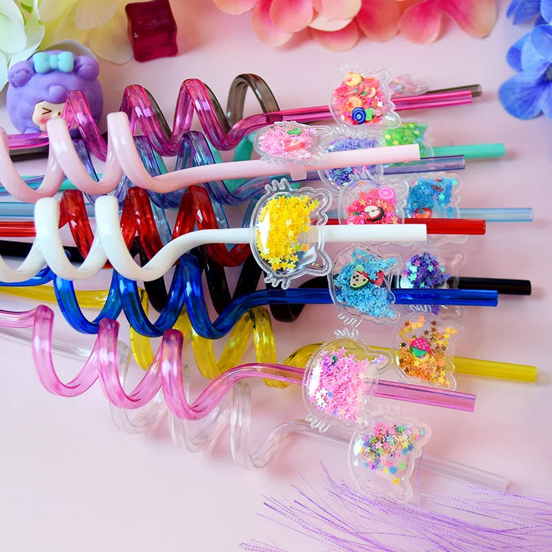 8pcs Sequin Cat Series Accessories: Spiral Straws—Drinking Straws and Small Gifts for Home or Outdoor Birthday Parties