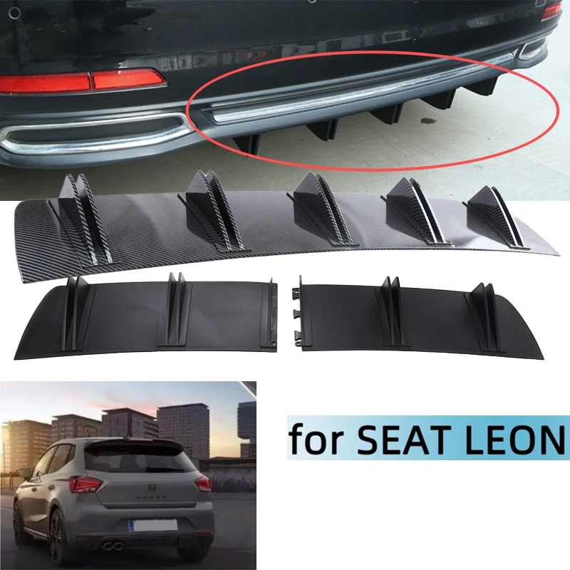 

For SEAT LEON Car Rear Bumper Lip ABS Double Wing Rear Shark Chassis Fin Style Curved Bumper Lip Diffuser Anti-collision