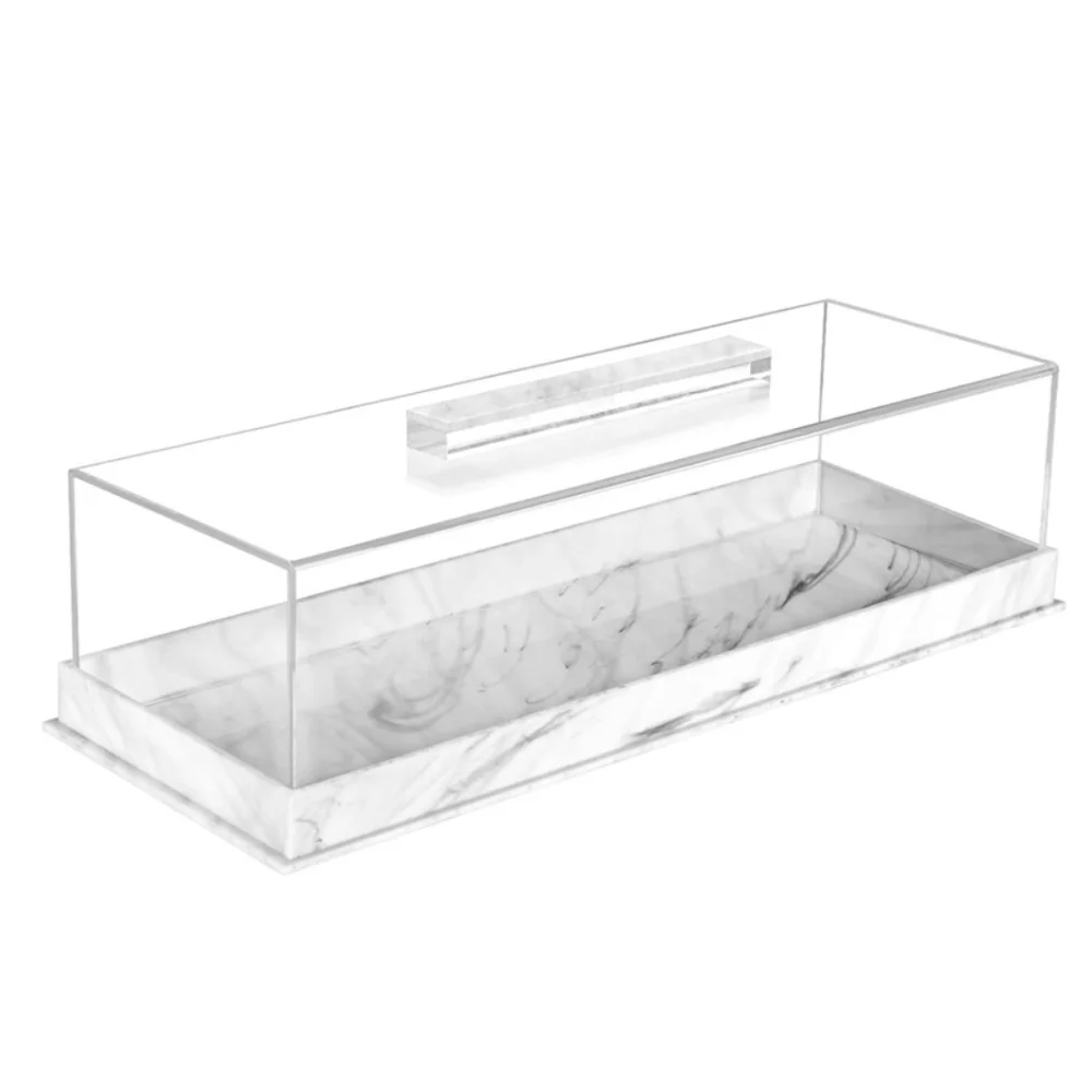 Marbled Pattern Rectangular Acrylic Bread Box Dust-proof Non-slip Bottom Dessert Display Rack with Clear Lid Cake Packaging Box
