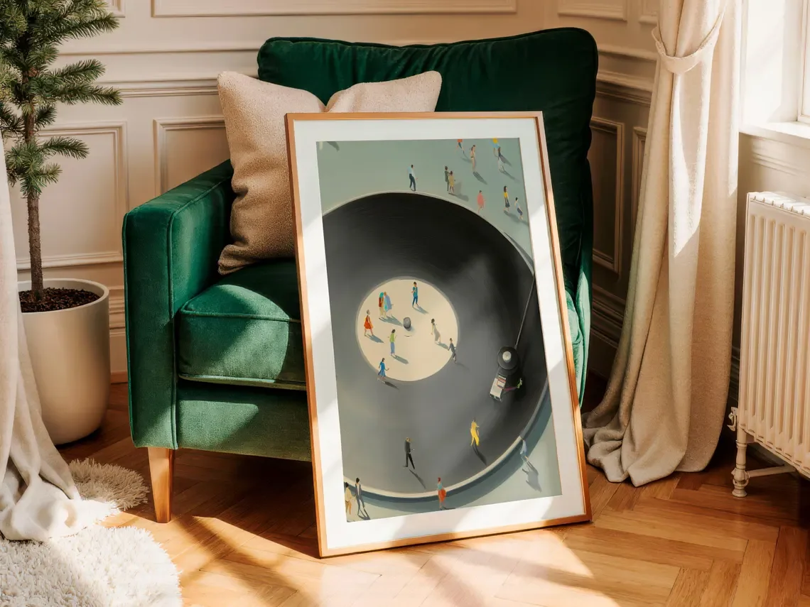 Vinyl Record Player Art Print Retro Turntable with Tiny Dancers Wall Decor Digital Download