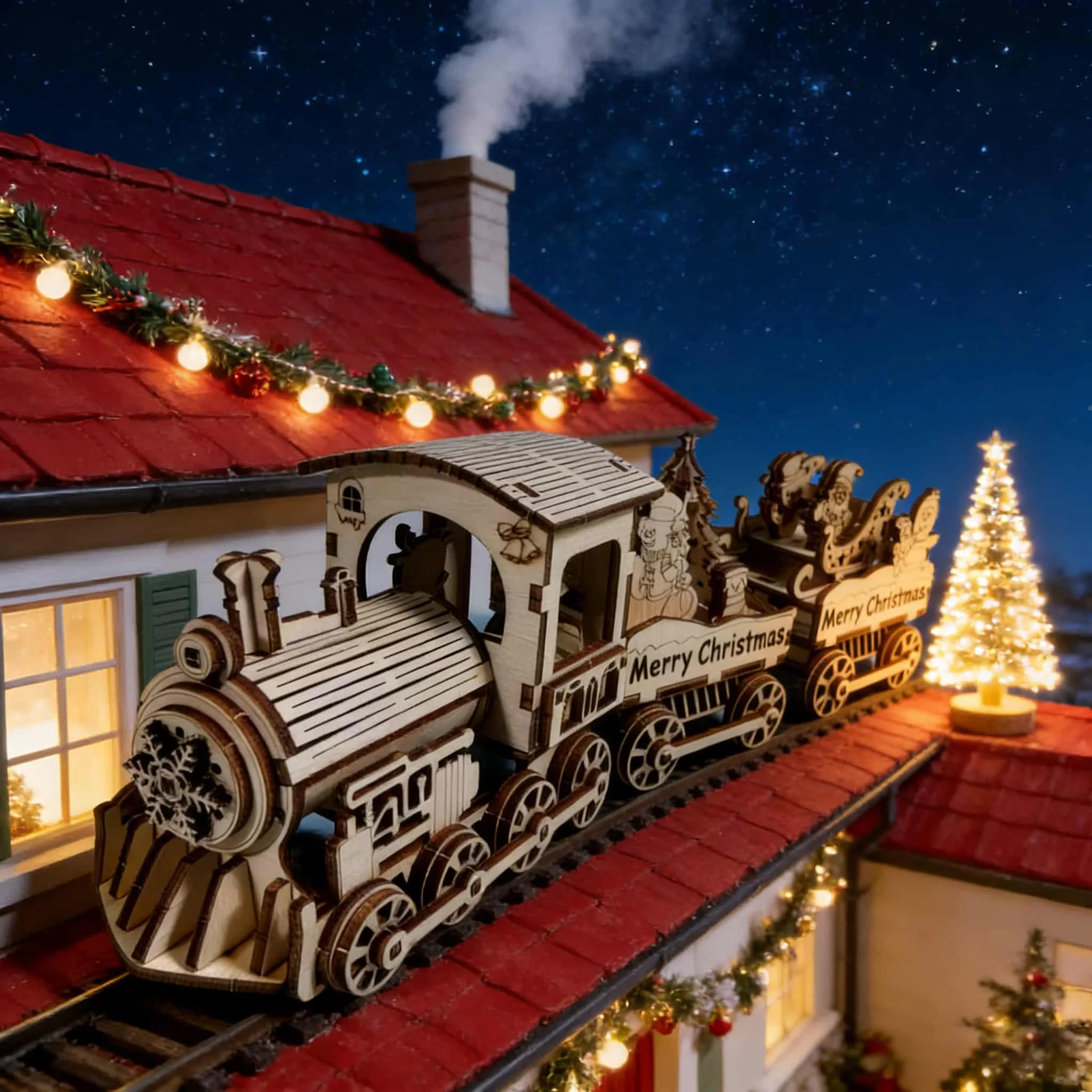 Quebra-Cabeça 3D de Madeira Trem de Natal, Modelo em Escala, Kit de Montagem DIY, Presente Artesanal, Decoração para Casa, Brinquedo de Montar