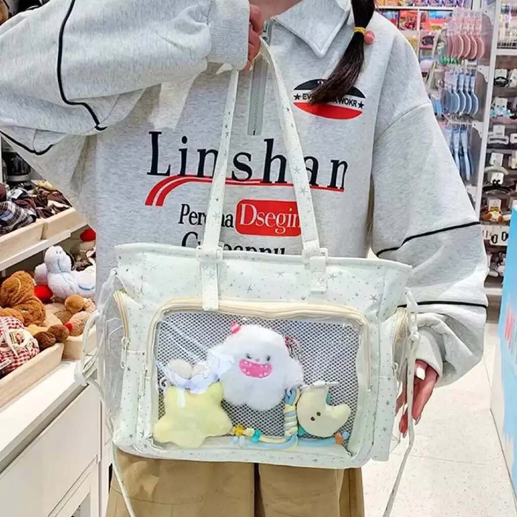 New Y2K Cute Japanese Ita Shoulder Bag Lolita Girls Transparent Tote Bag Large Capacity Crossbody Casual Bag DIY Display Handbag image 3