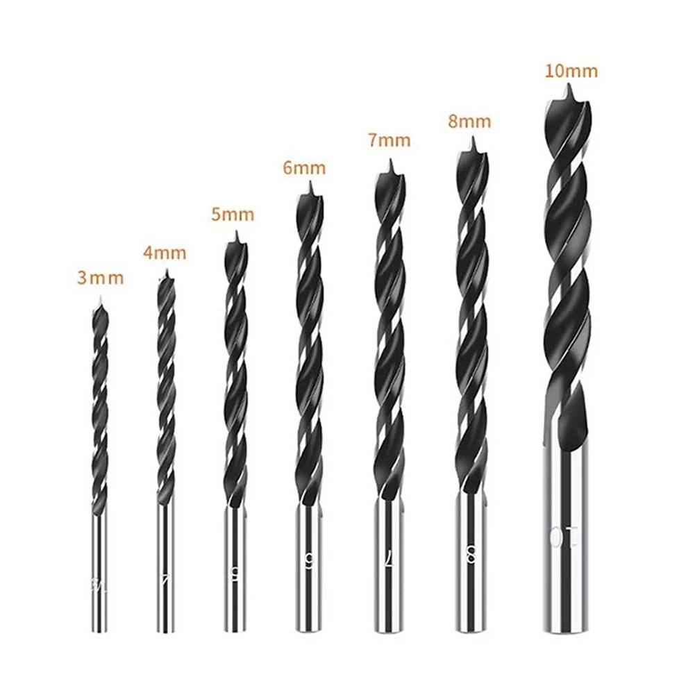7Pcs สามจุดไม้ Mata Bor เกลียว Twist Mata Bor ชุด3/4/5/6/7/8/10Mm Round Shank งานไม้ Bor Listrik เครื่องมือ