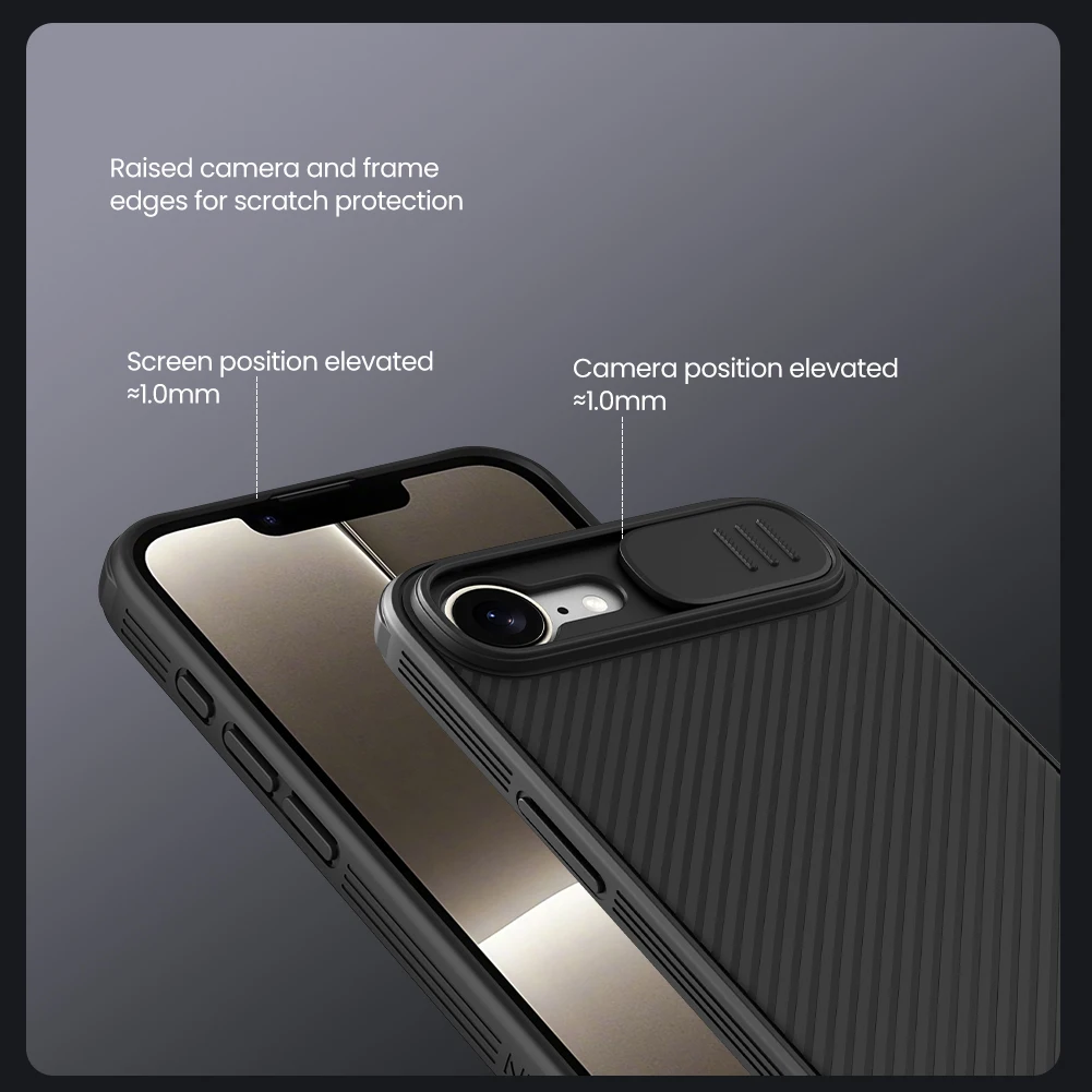 Чехол Nillkin Camshield Pro Slide Lens Bumper для iPhone 17e / 16e с защитой камеры и выдвижной крышкой для объектива