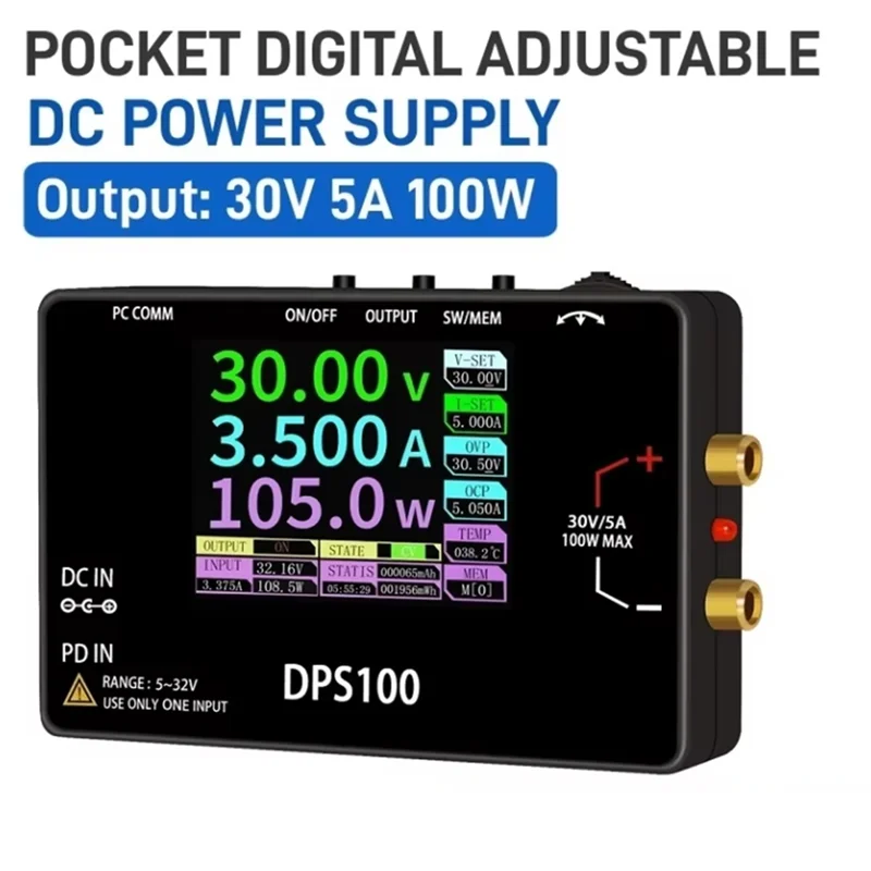 Y19A DPS100 30V 5A แหล่งจ่ายไฟ DC แบบพกพา 100W เอาต์พุตดิจิตอล CNC ปรับ DC Stabilized Power Supply Type-C อินพุต DC