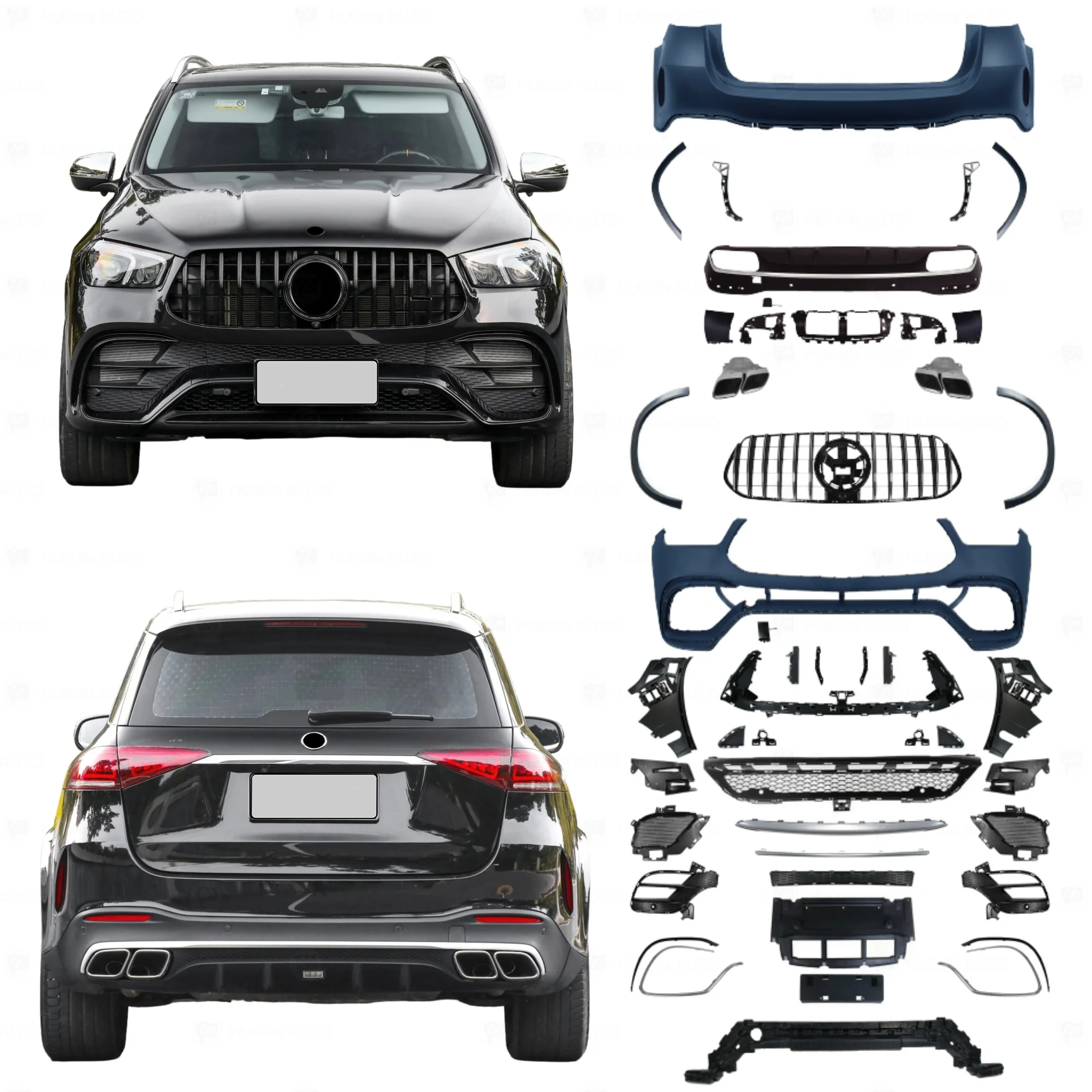 Flying Wing Body Kits For 2020-2023 Mercedes GLE W167 Upgrade 2023 GLE63  Model Front Rear Car Bumpers Grill Wheel Arch Rear