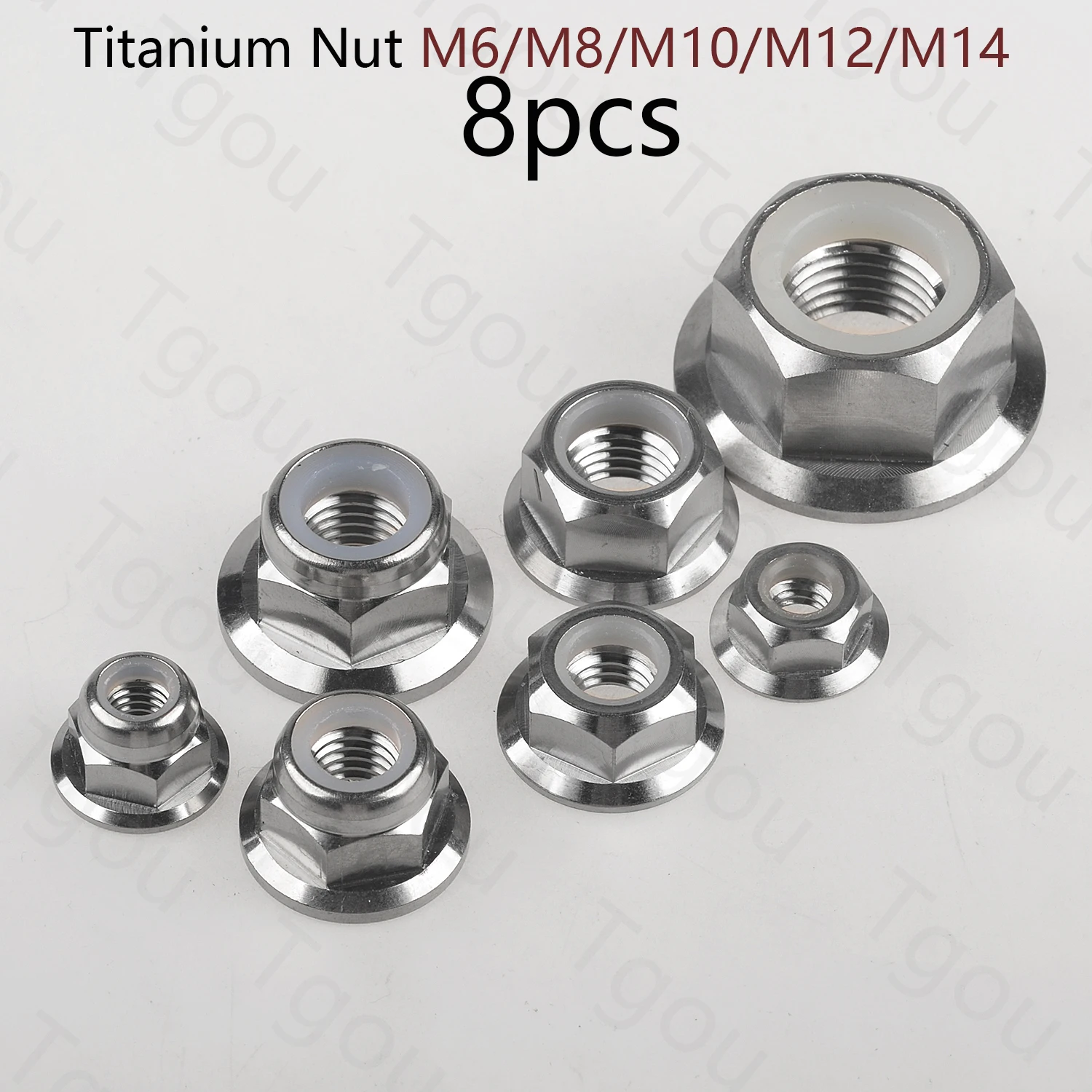 

Tgou Titanium Nut Flange Nylon Lock Nuts M6/M8/M10/M12/M14 for Bicycle Motorcycle 8pcs