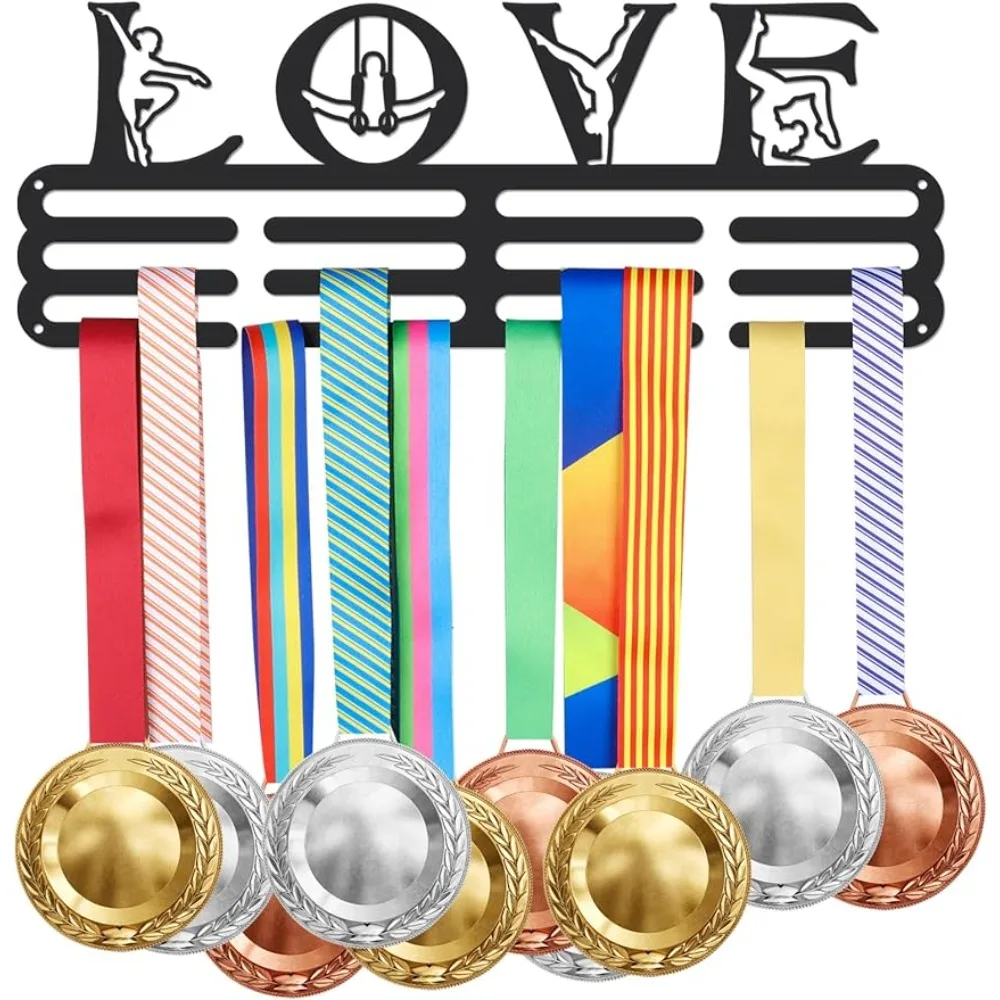 

Medal Holder Gymnastics Medal Hanger Exercise Medals Display Wall Mounted Hooks with Love Gymnastics Competition Sturdy Steel