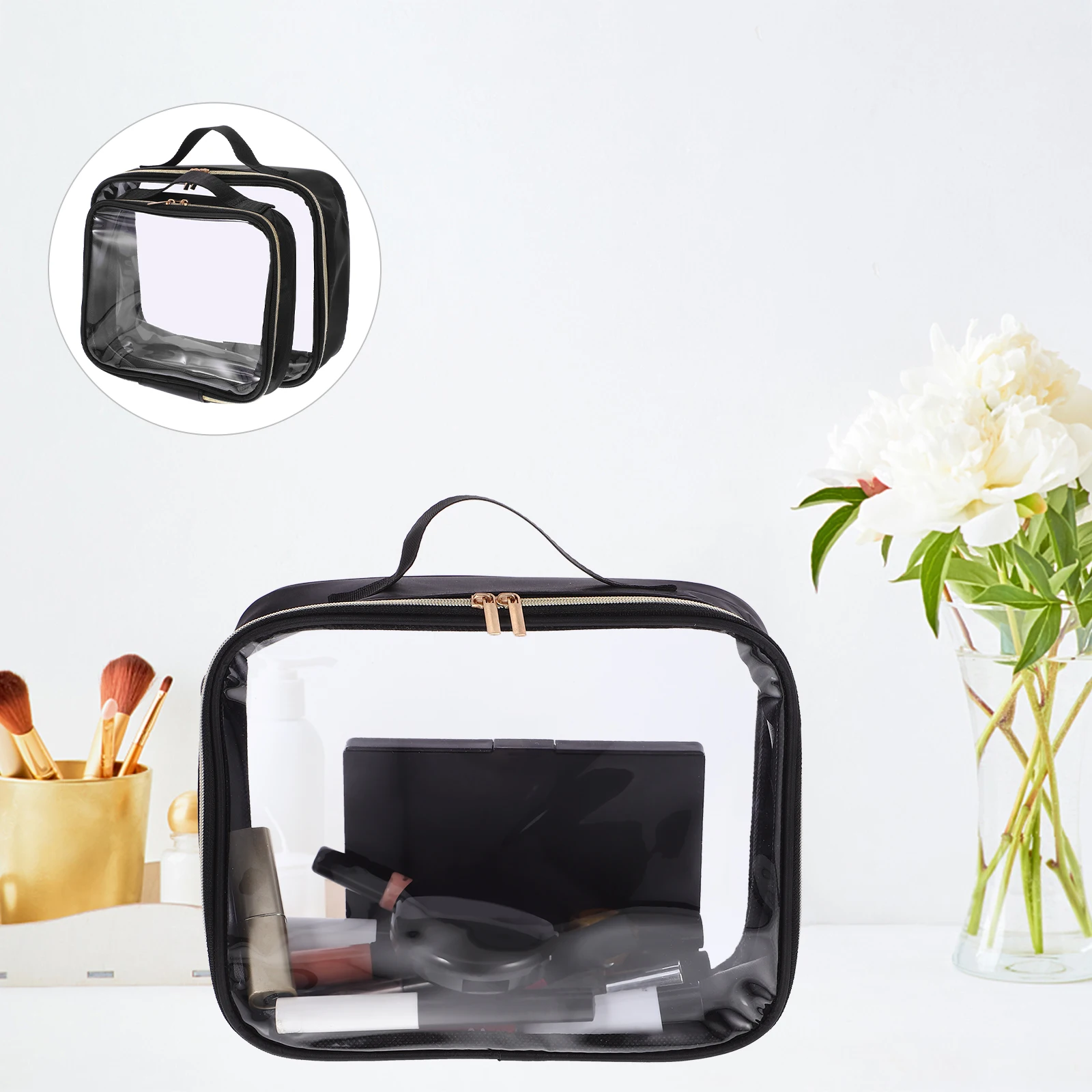 

2pcs Transparent Toiletry Bags Clear Travel Pouch Waterproof Portable Organizer Small Makeup Bag Storage Brush Pouch For Travel