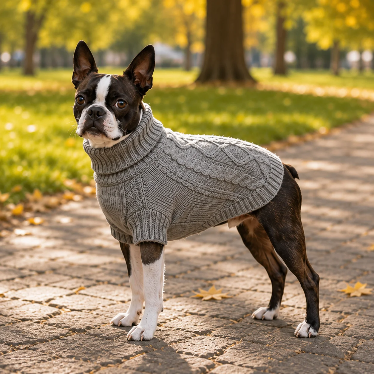 Grauer Hundepullover für Kleine und Mittlere Hunde Warmer Zopfmuster-Rollkragenpullover für Welpen Winter-Pullover Haustierkleidung XS-2XL
