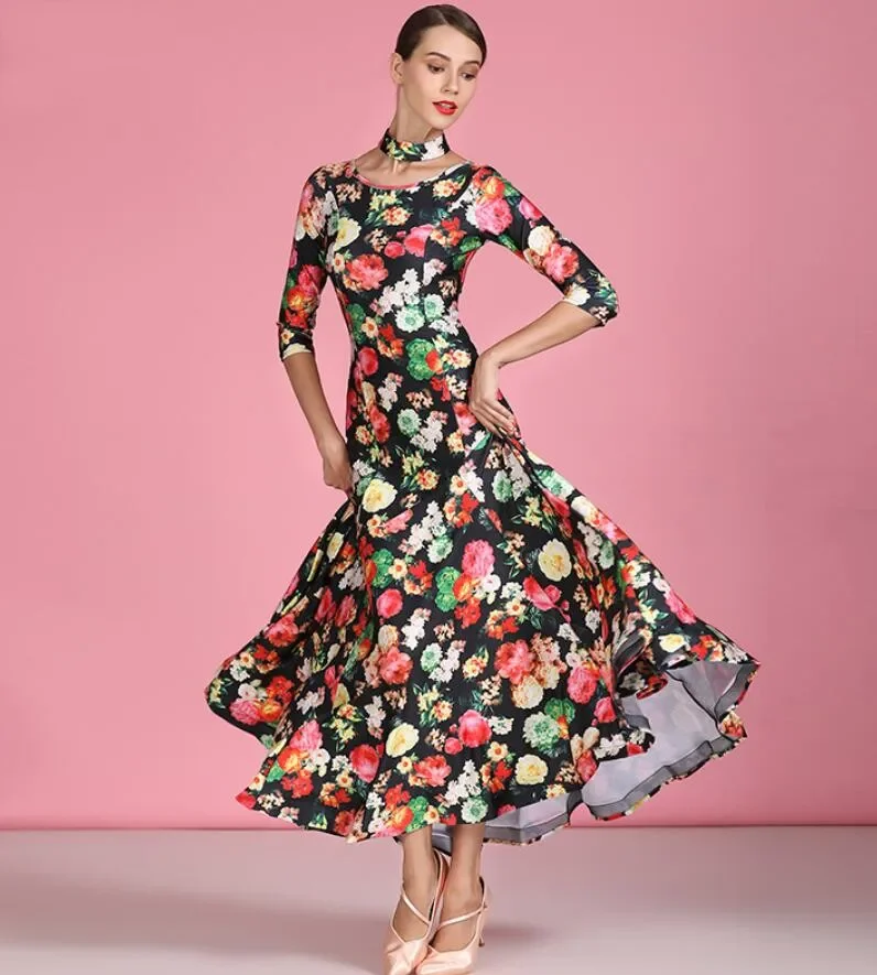 

2025 New ballroom dance competition dress dance ballroom waltz dresses standard dance dress women ballroom dress flower print