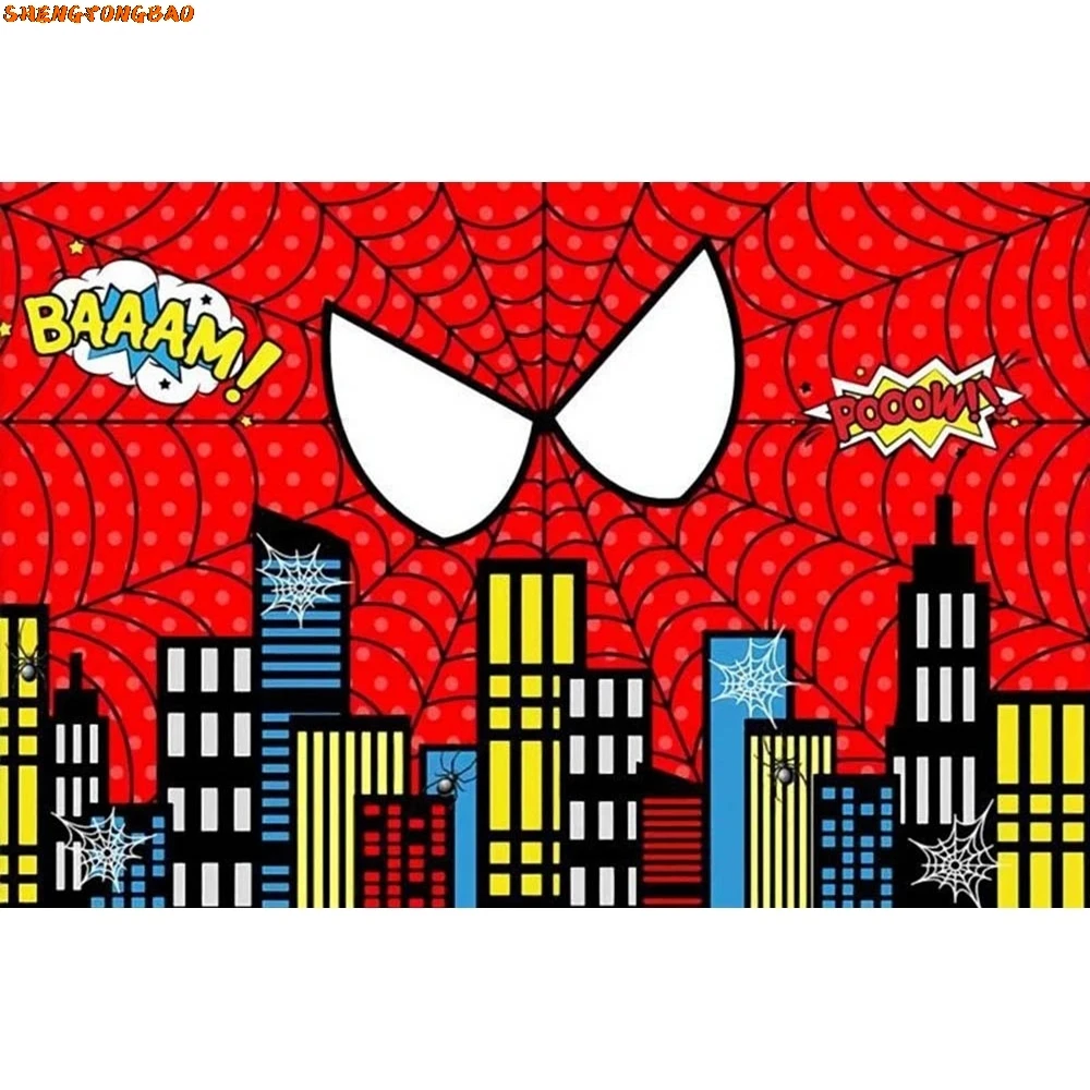 Superhero City Building ฉากหลังทารกแรกเกิด Baby Shower Birthday Party Super Hero การถ่ายภาพพื้นหลังตกแต่ง Photo Studio Props