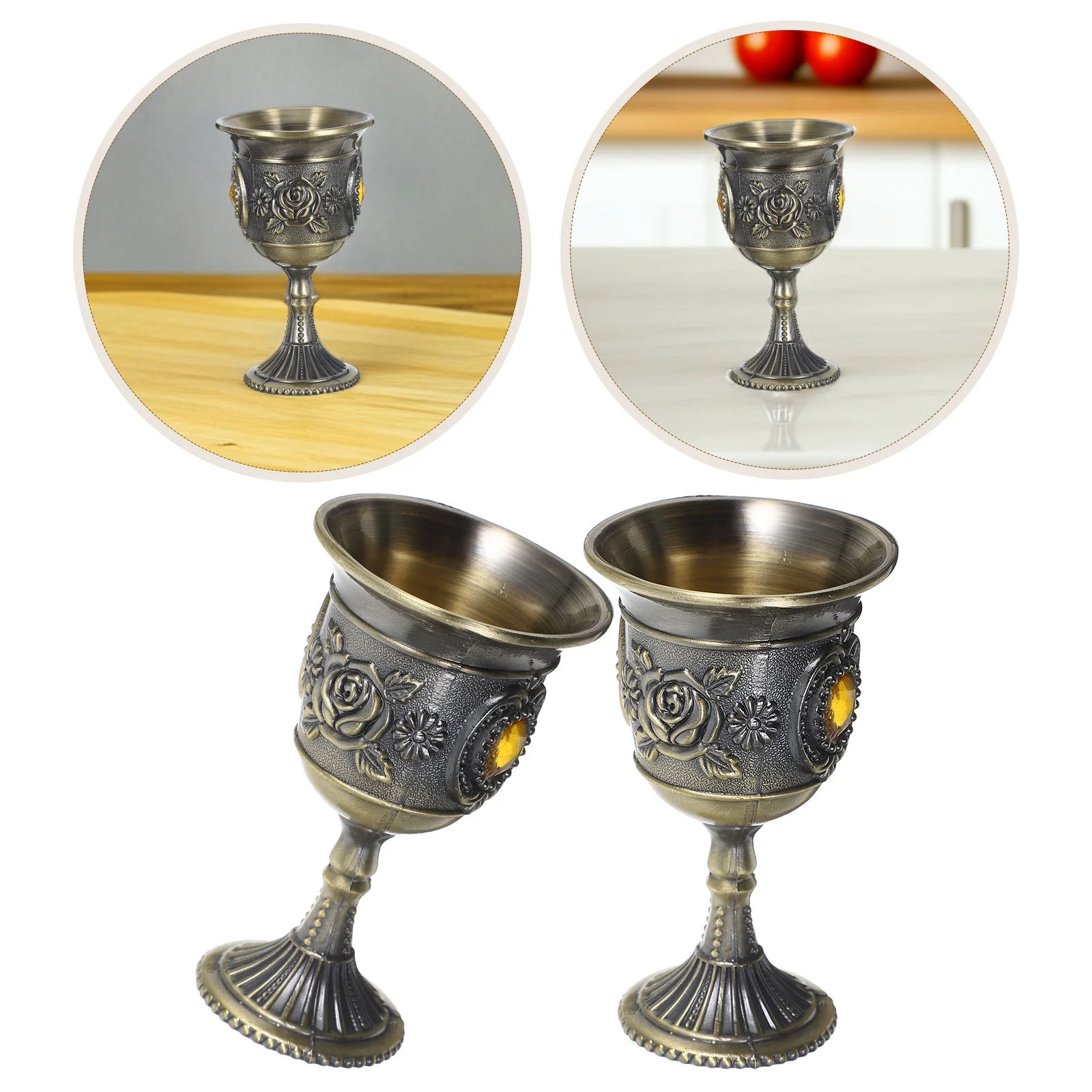 

2Pcs Wine Cup Multi-Function Delicate Goblet Chic Pattern Decorative European Metal Liquor Glass Set Home Party Wedding Supply