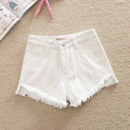 High Waist Loose Fit Summer Denim Shorts Women's Outerwear Korean Style Slimming Student Candy Color Frayed Tassel Hot Pants