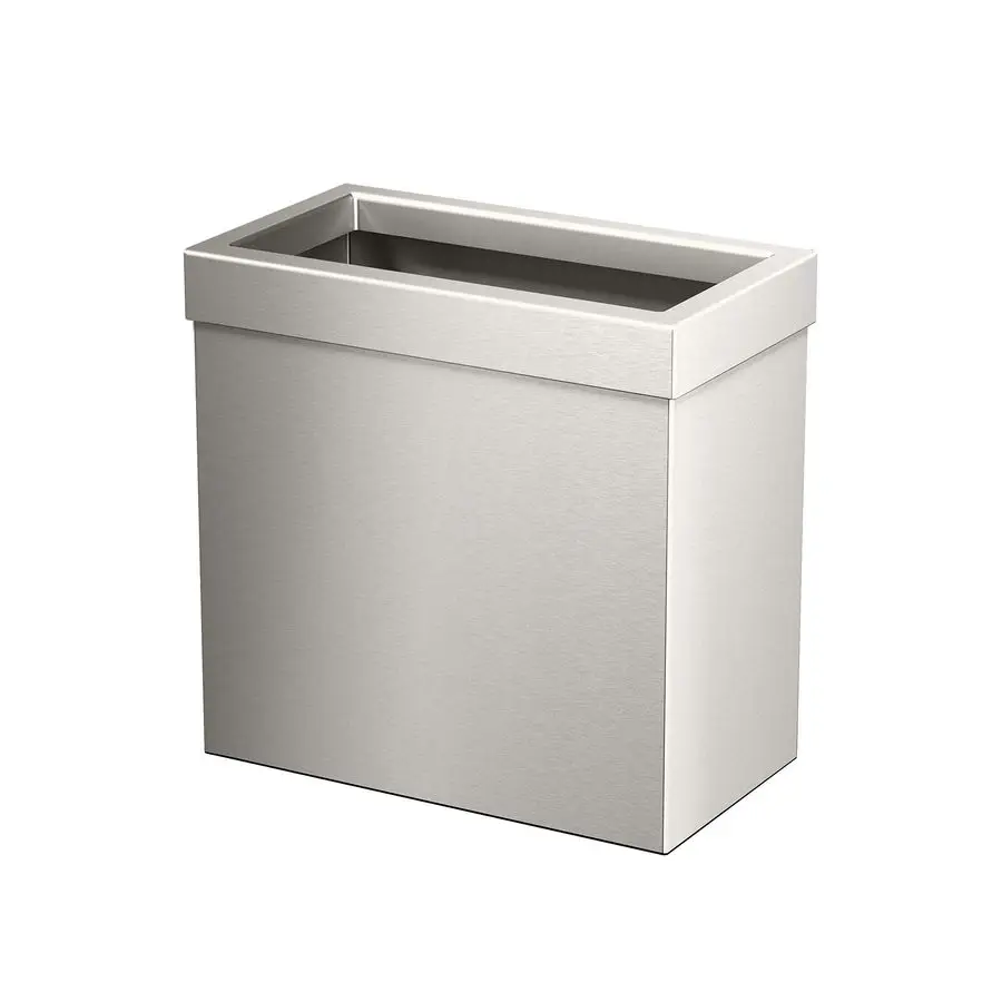 

Modern Rectangle Wastebasket, Satin Nickel Stainless Steel Trash Can with Removable Lid, Leakproof, 3 Gallon Capacity for Bathro