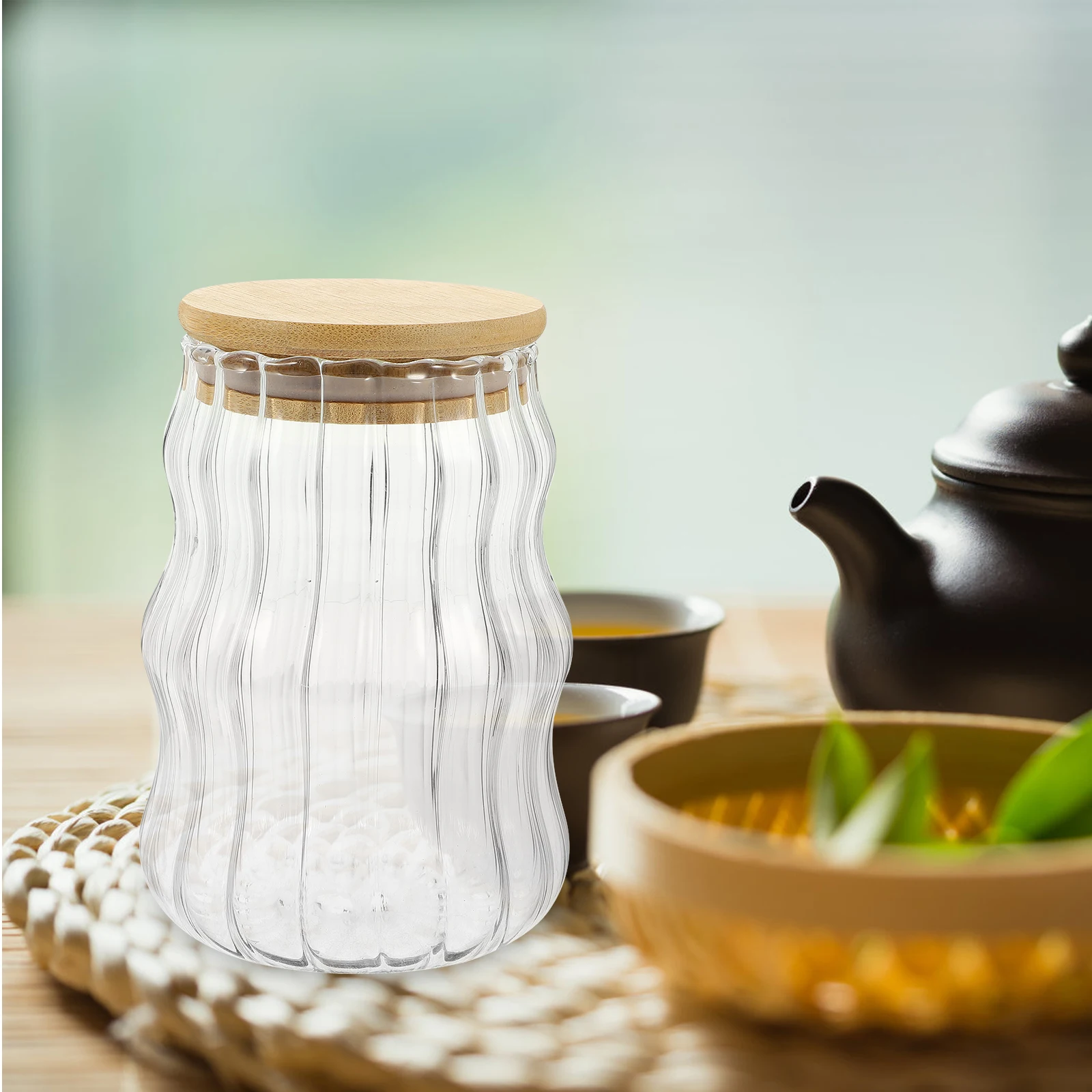 

Glass Bamboo Lid Storage Jar Transparent Food Container With Silicone Seal For Coffee Beans Tea Nuts Kitchen Pantry Organization