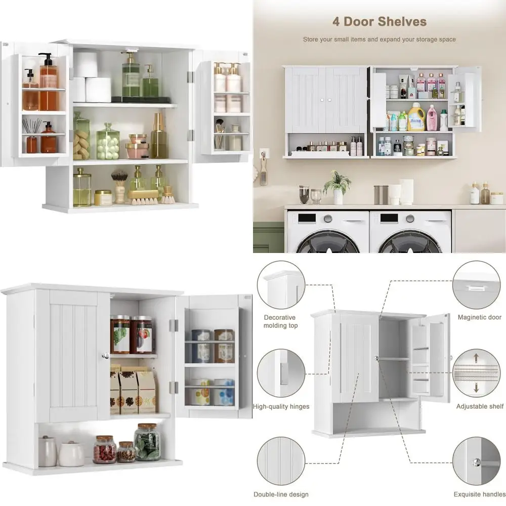 

Настенные кухонные шкафы, шкафы для хранения в прачечной с дверцами и полками, регулируемые полки для ванной, белые