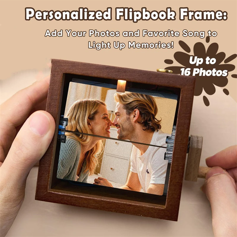 

Флип-бокс для фотографий на заказ, персонализированный фотоальбом с рукояткой и легким текстом, индивидуальная рамка для изображений, подарок на день рождения