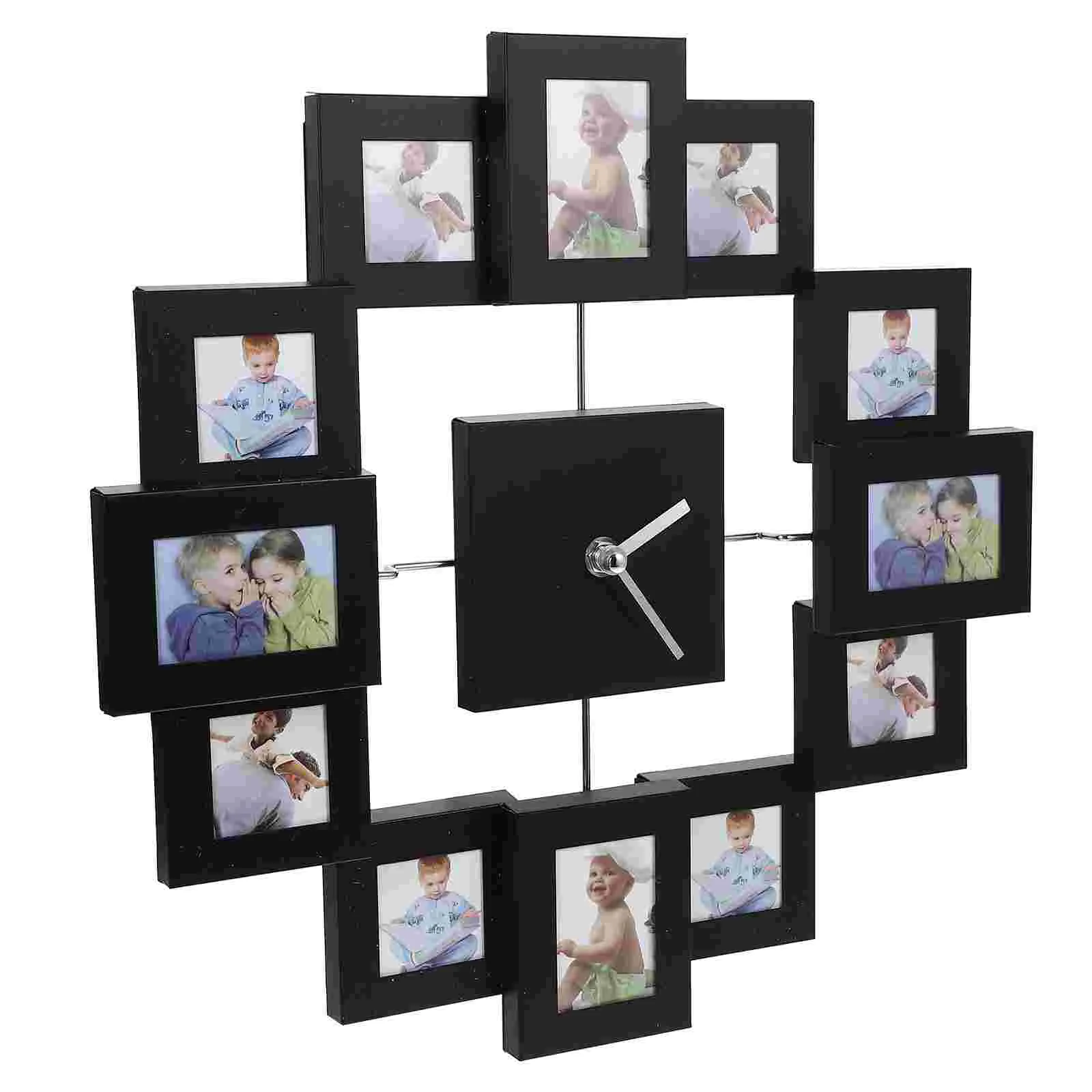 14 Inch Creative Photo Frame Fashion Clock Metal Photo Frame Wall Clock Color Paint Aluminum Frame Clock without (Black)