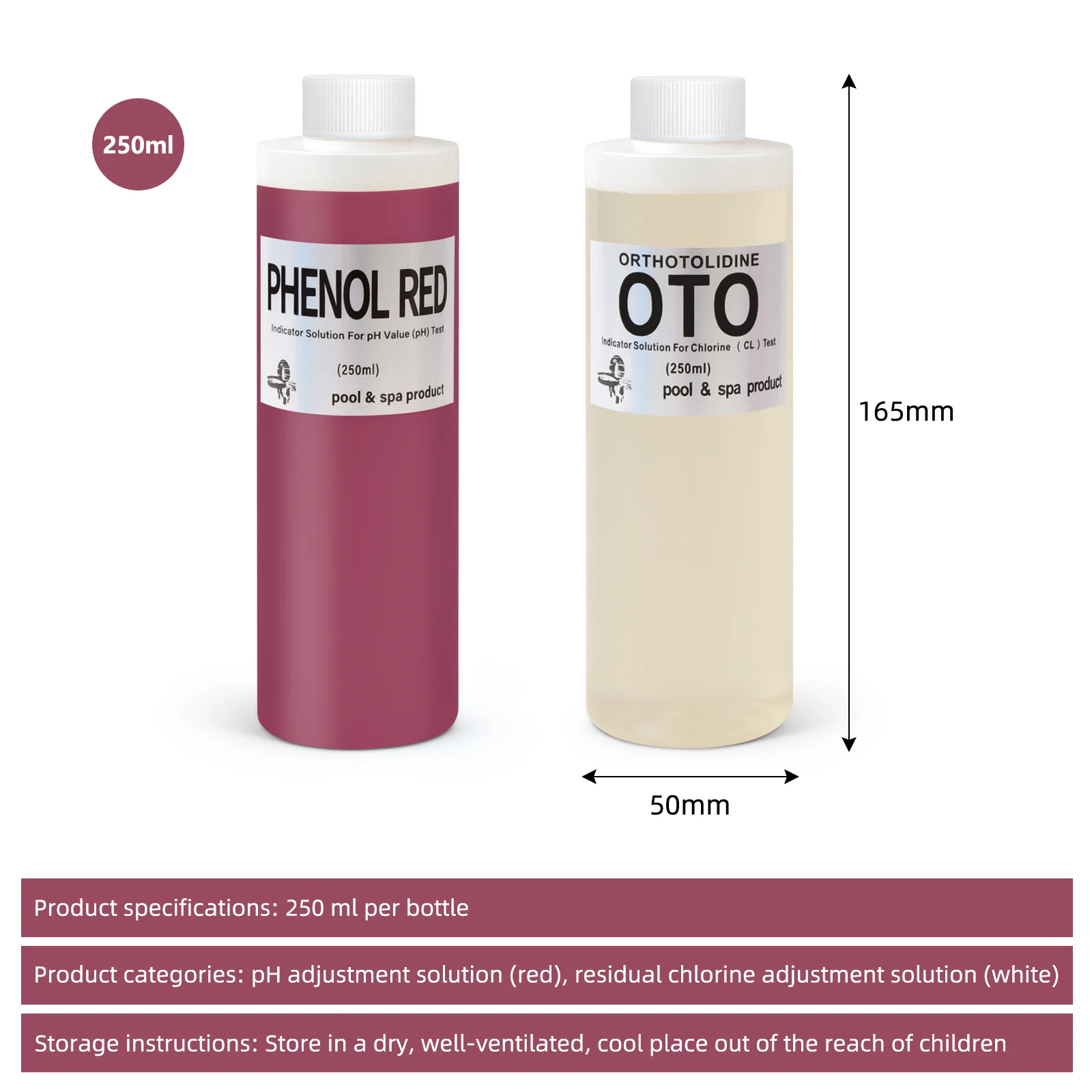 250ml Pool-Wassertestkit PH-Indikator Phenolrot OTO Chlortester Flüssigkeit für Schwimmbad Spa Thermalwasser Wasserqualität – Detail 2