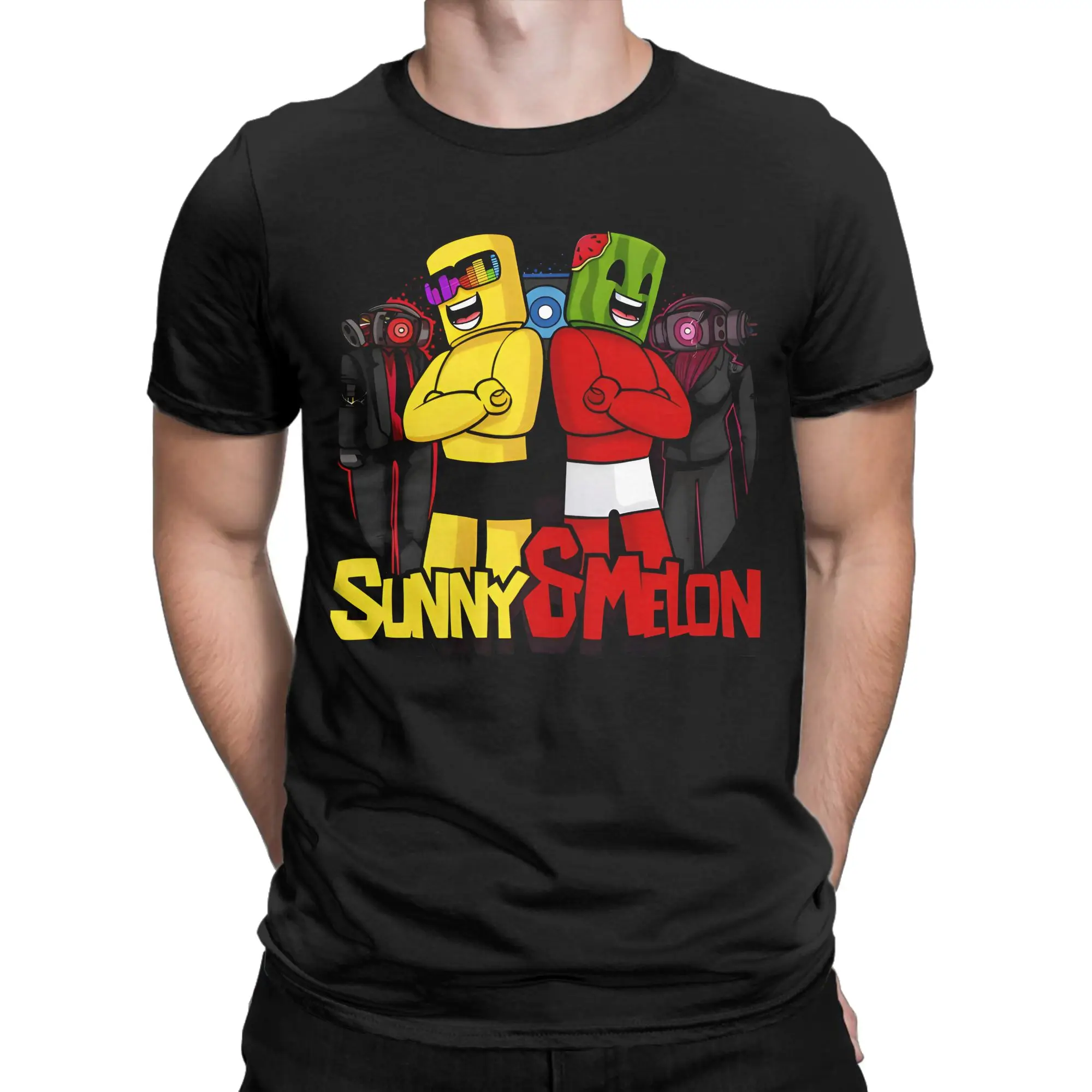 Sunny And Melon Circle Poster With Speaker Characters T Shirt Summer  Cotton T-Shirts For Male Tshirt Short Sleeve Y2K Tees