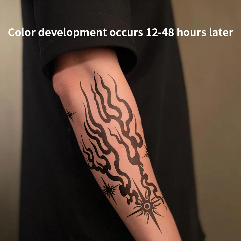 Dark Flame Tribal Temporary Tattoos Herbal Juice Fake Tattoo Black Fire Smoke Totem Sketch Waterproof Lasting Forearm Stickers