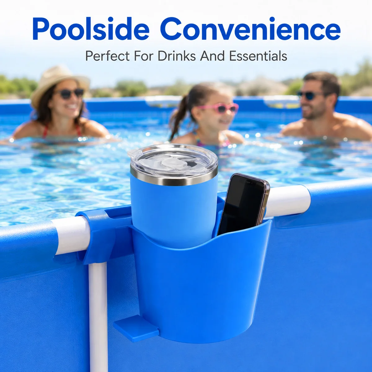 Pool Cup Holder Storage Organizer Clip On Poolside Drinks Holder For Above Ground Pool Round Poles Phones Beverage Accessories