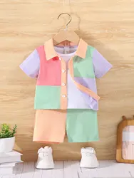 2-piece Set Boy New Casual Comfort Breathable Sports Outdoor Baby Cute Sweet Fashion Patchwork Color Short-sleeved Shorts