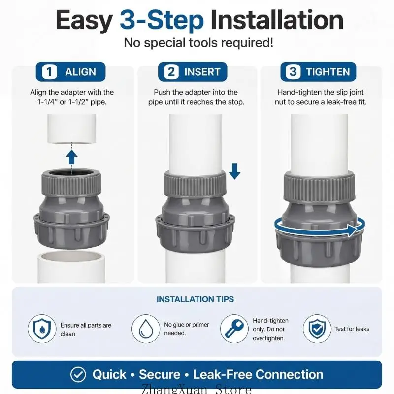 4er-Pack Spülbecken-Abflussadapter-Set mit Gewinde, 1-1/4 Zoll auf 1-1/2 Zoll Gleitgelenk-Adapter aus Polypropylen für – Detail 3