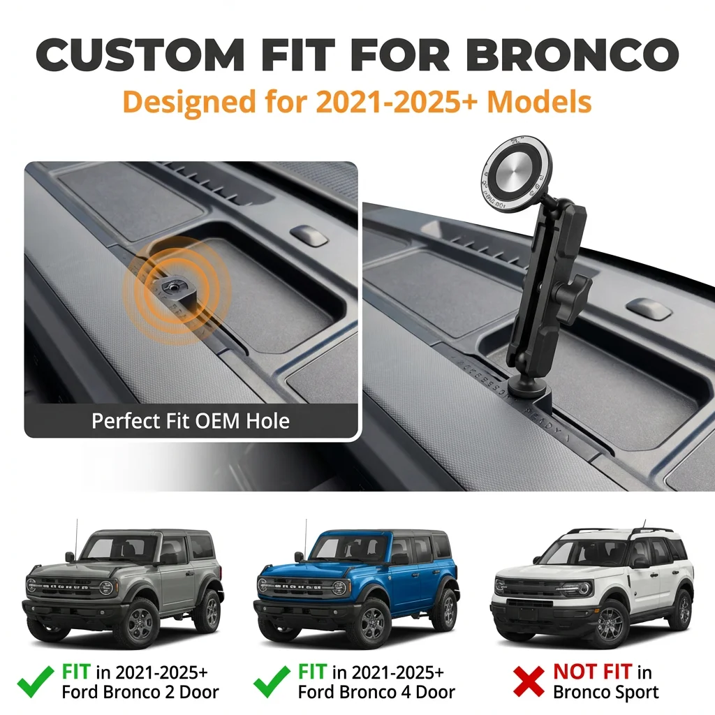 

Aluminum Dashboard Phone Holder For Ford Bronco 2021-2025+ Ultar-strong Magnetic Phone Mount Bracket 2026 Magsafe Phone Holder
