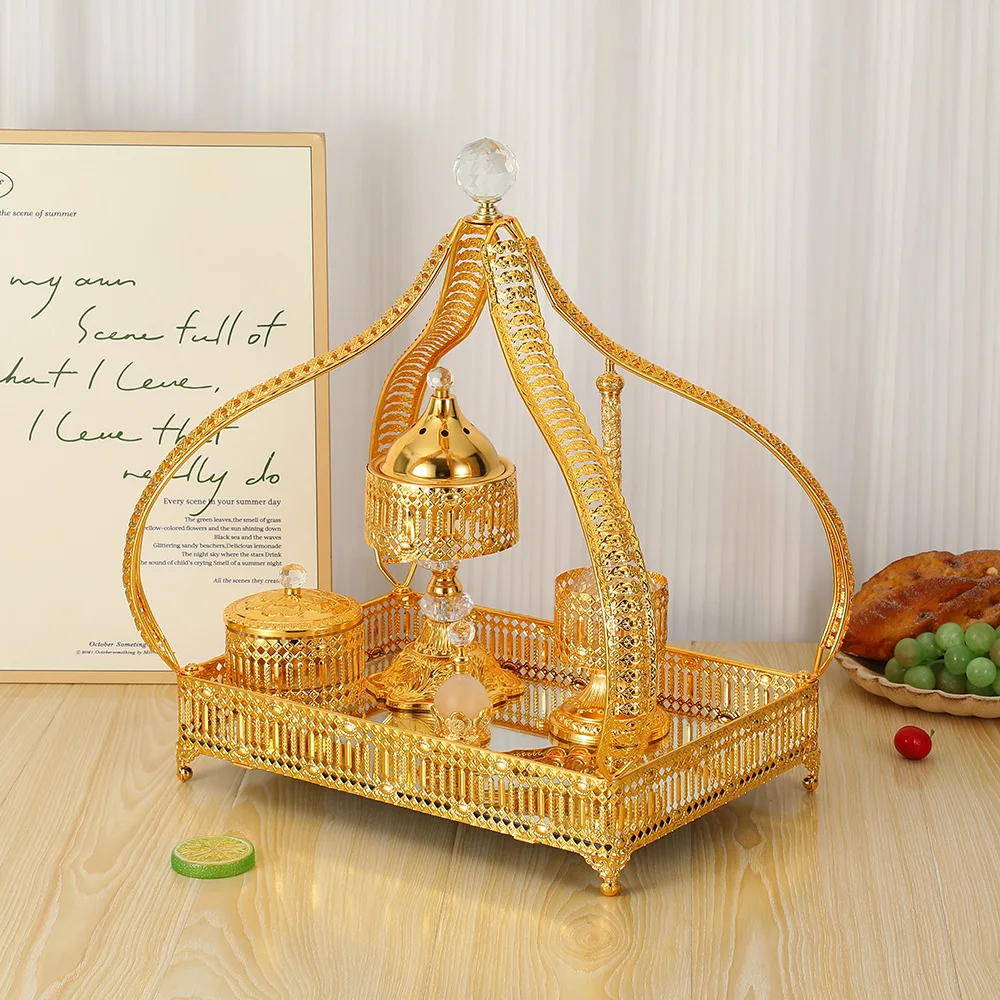 European hollow pattern incense burner set retro light luxury with diamond incense burner ornament personalized portable