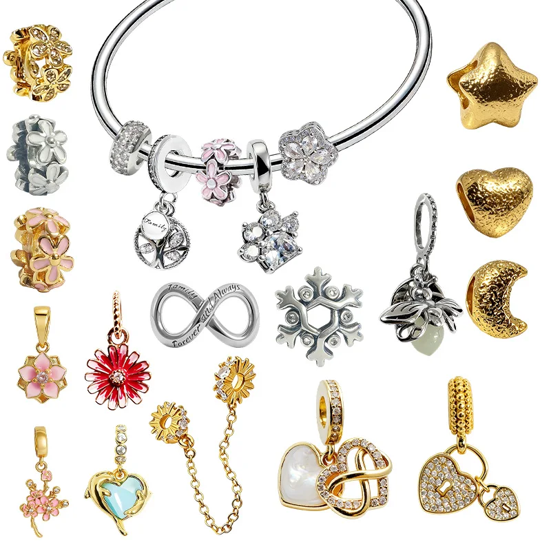 

Оригинальные бусины-шармы: подвеска в виде розового цветка-маргаритки и сверкающая бусина-шарм со снежинкой в технике паве, подходят для браслетов-подвесок, женские ювелирные украшения, подарок