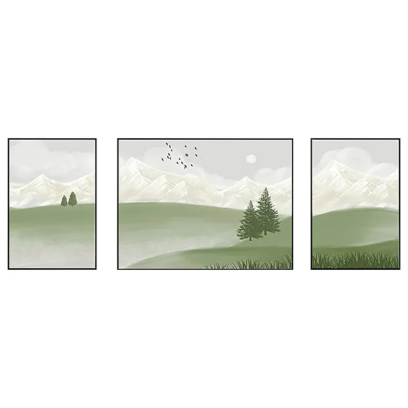 

Sofa background wall decorative painting, living room hanging paintings ins wind green wabi sabi wind Nordic modern triptych